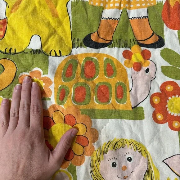 Vintage 1970s Kitschy Handmade Throw Blanket Flower Snail Yellow Orange AS IS - Picture 4 of 10